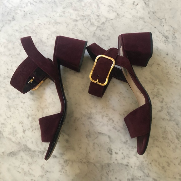 Prada Burgundy Open Toe Block Heel Sandals - Picture 3 of 5